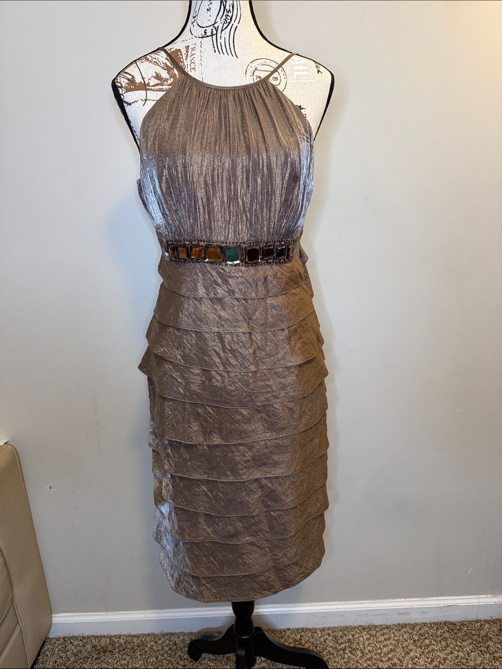 Adrianna Papell Brown Dress with Textured Lining - Size 14